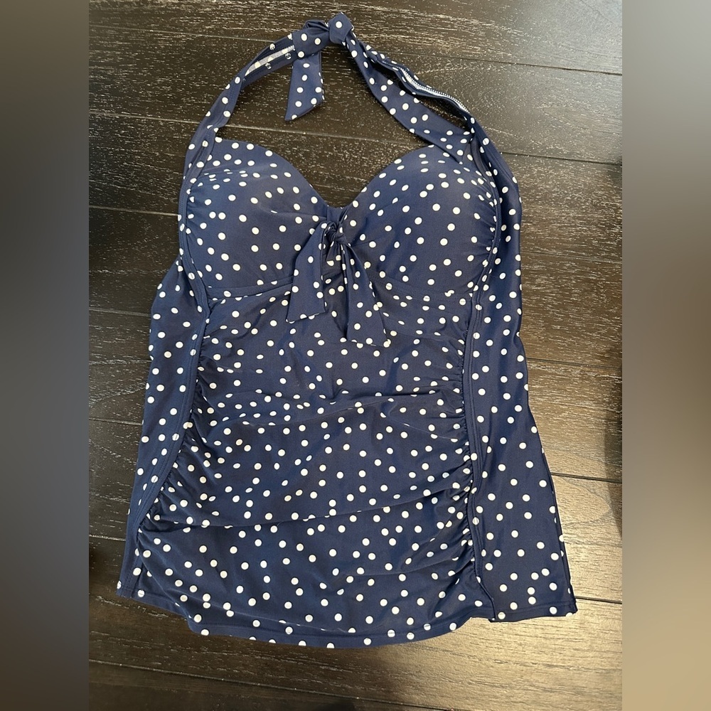 Merona Navy White Polka Dot Halter Tankini Top Large